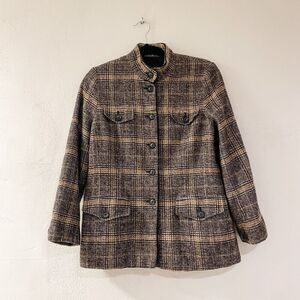 Bogner Wool Button Down Jacket in Brown Plaid Size 12